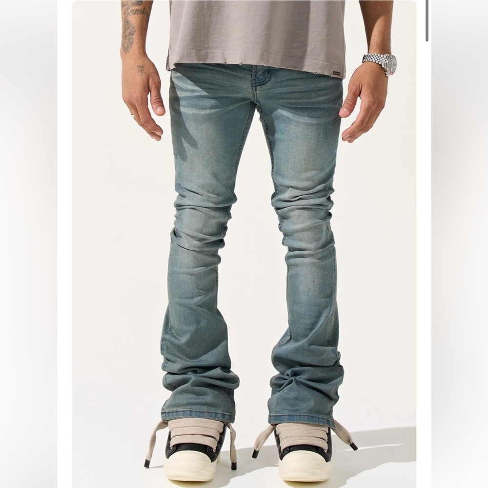 👖 SERENEDE men’s Stacked Denim Flare Jeans - Olive Green (NWT) size 30
